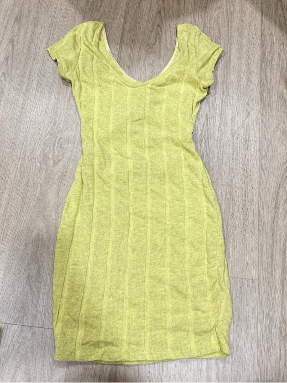 Yellow Scoop-Neck Ribbed Mini Dress